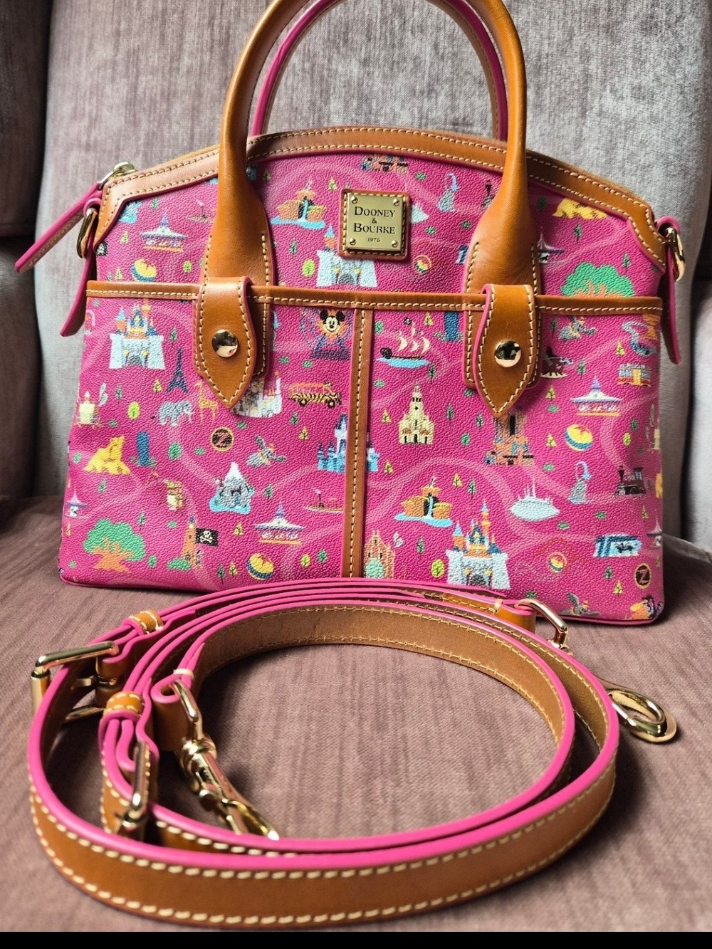 Dooney & Bourke Pink Signature Icon Print Satchel